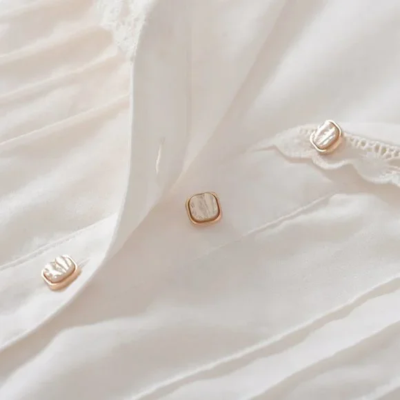 NEW — Simple Retro 100% Cotton Vintage White V-Neck Midi Victorian Dress - Picture 8 of 13